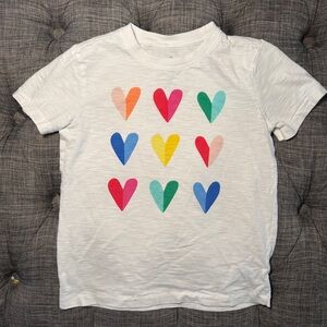 Primary White Tee with Multicolor Heart Grid